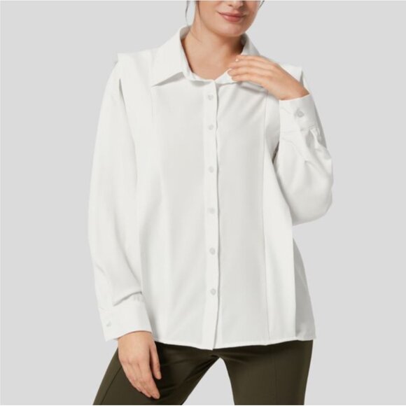 Halara Collared Button Long Sleeve Casual Shirt Sz XS Womens White Work Blouse - Picture 3 of 10